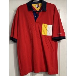Tommy Hilfiger‎ Men's Polo Blue Red Stripe Sz Large Vintage 90s Preppy